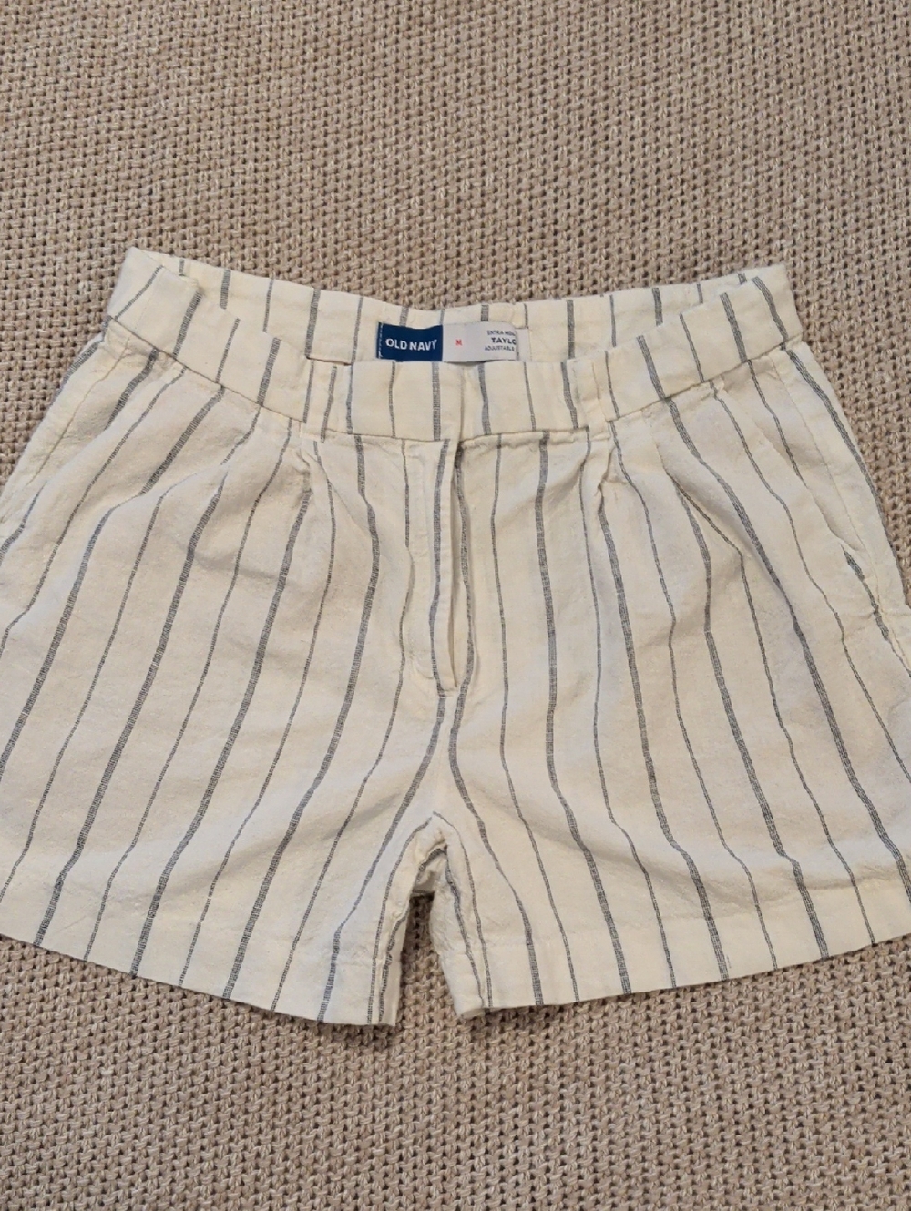 Old Navy Cream Shorts with Navy Vertical Stripes Linen/Rayon Summer Shorts